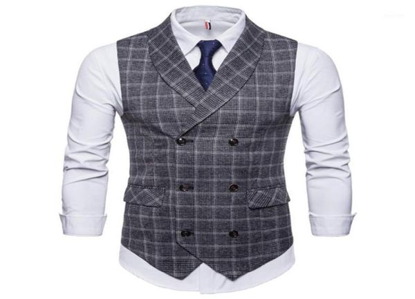 

men039s vests sleeveless jacket men plaid slim fit vest waistcoat double breasted gilet casual business suit male wedding dress9898997, Black;white