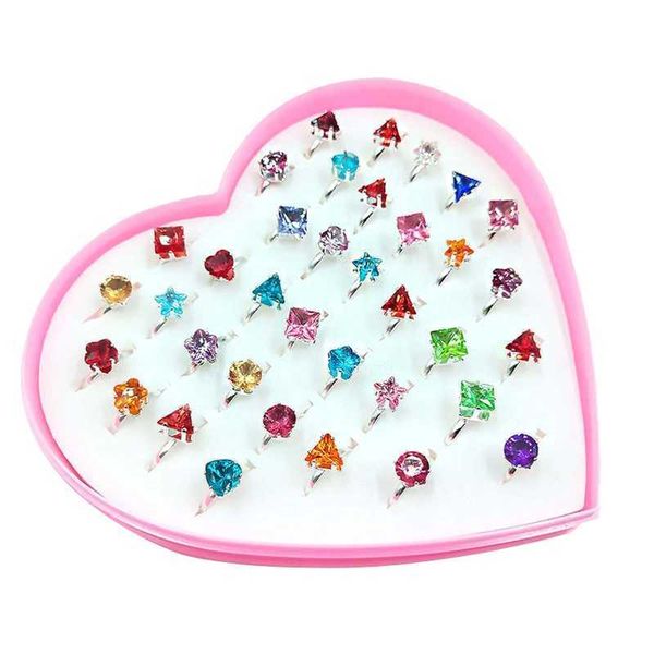 

12/36 pcs/box adjustable alloy baby girl rings with heart shaped showcase, Red;brown