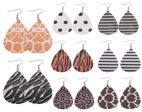 

new arrival layered stripes dot teardrop dangle earring silver hook doubleside pu leather earrings for women designer jewelry who9654389