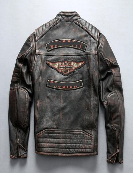 

men039s motorcycle jacket locomotive leather coats american retro vintage layer of cowhide genuineleather riding suit motor cy2850259, Black