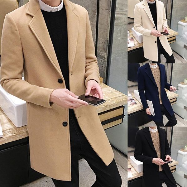 

mens wool blends woolen coat fashion midlength boutique pure color business casual highend slim size s5xl 230829, Black