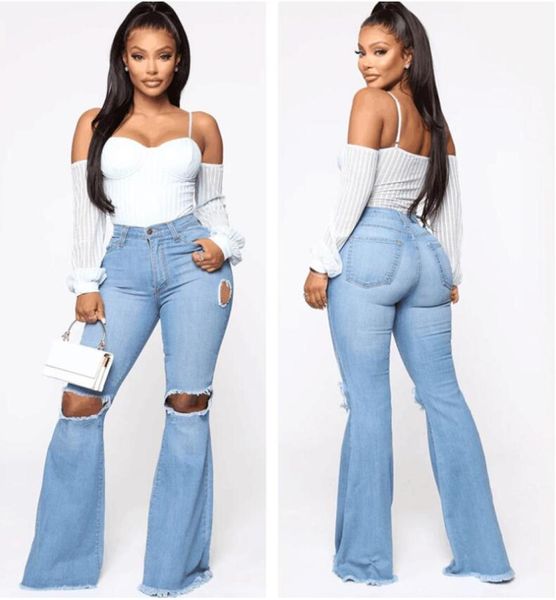 

flareleg jeans women new high waist jeans bell bottom ripped 2020 for women denim skinny mom wide leg pants4777224, Blue