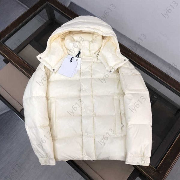 

monclears jacket mens hoodie designer down jackets crafted from shiny patent nylon ivory short detachable hooded puffer jacket, Black