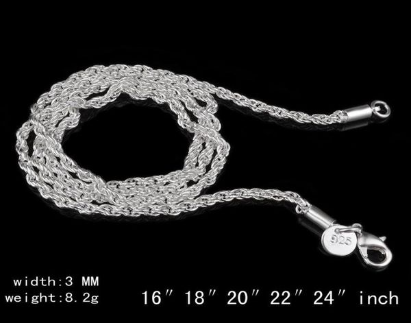 

new 3mm ed rope chains for women men 925 sterling silver choker necklaces jewelry in bulk 1630 inches5777598