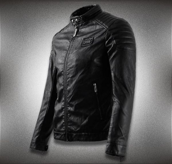 

pu faux leather coat men motocycle new slim fit hood biker leather jacket man applique2625769, Black