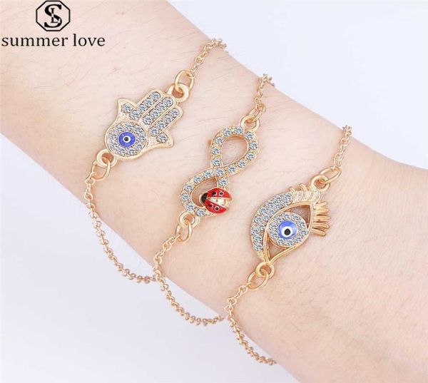 

multitype moon palm evil blue eye bracelet silver gold chain evil eyes bracelet for women lucky jewelry as valentine039s day g5053764, Black