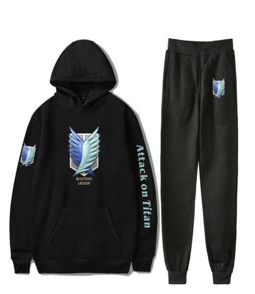 

anime attack on titan tracksuit men set shingeki no kyojin print two piece set and pants sweat suit male sporting suits6339778, Gray