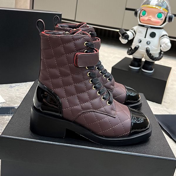 

checkered classic boots designer boots winter mid lace up boots men's and women's boots half body boots winter and autumn snow boo, Black