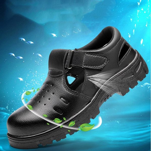 

boots large size mens casual steel toe caps work safety shoes summer breathable worker sandals soft leather security boots protection 230830, Black