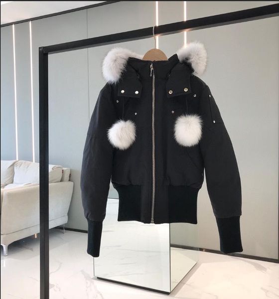 

2023 new arrival women fashion short down jacket outdoor designer big fur jackets, Black