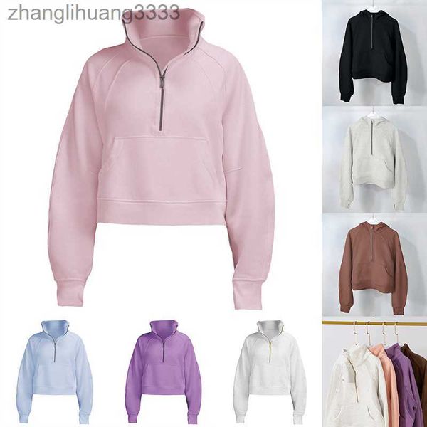 

fashion scubas lululemen womens yoga hoodie jackets thick scuba hoodys sports half zipper terry designer sweater cing loose short clothes wi, Black