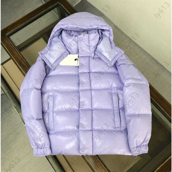 

winter jacket designer hoodie puffer jackets crafted from shiny lacquered nylon with a detachable hood short down jacket in lavender purple, Black