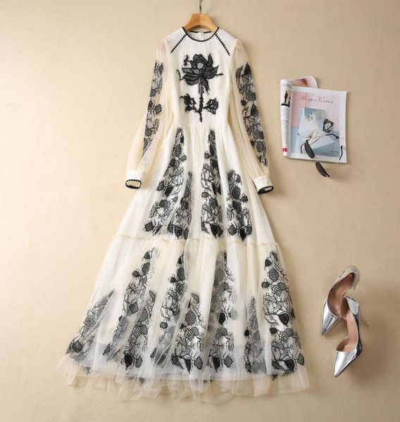 

casual dresses european and american women039s wear for winter 2022 long sleeve floral mesh embroidery fashion pleated dress xx1951703, Black;gray
