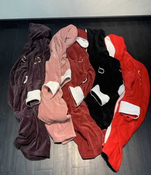 

5 colors velvet sleepwear robes fashion letter designer nightwear baroque hooded soft touch men women bathrobe1034499, Black;brown