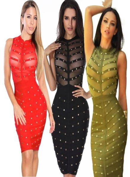 

mesh studded women bodycon mini new sleeveless bandage dresses rayon black olive green red14414719900739, White;black