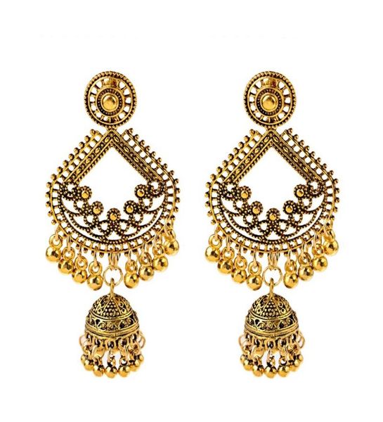 

ethnic women big gold dangle earrings jhumka indian earrings vintage drop earring lantern tassel palace orecchini6526709, Silver
