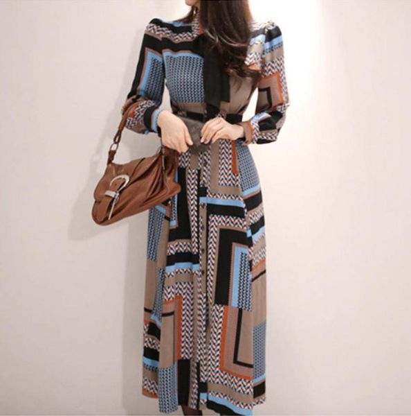 

2020 fashion work style women comfortable chiffon print long aline dress new arrival temperament elegant beach party dress jh013090438, Black;gray