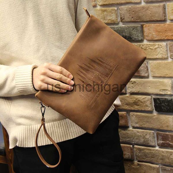 

evening bags xiaop vintage crazy horse pu leather men envelope clutch bags business men clutch bags large capacity ipad bag brown j230830