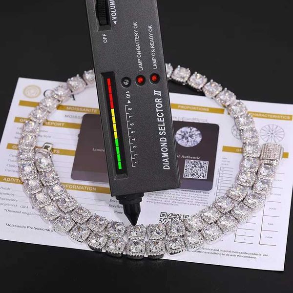 

hip hop jewelry men's pink style 11mm gold plated sterling silver cushion cut vvs moissanite diamond tennis chain necklace