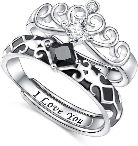 

ladytree 2pcs 925 sterling silver adjustable rings couples promise engagement rings for him and her set sun and moon and stars i love you ri