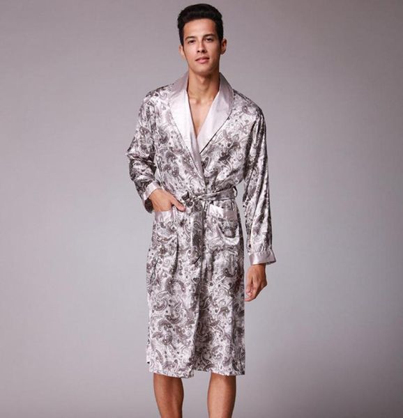 

men fashion print kimono bathrobe autumn summer ice silk long robe thin sleepwear nightrobe male loose bath nightwear men039s4413483, Black;brown