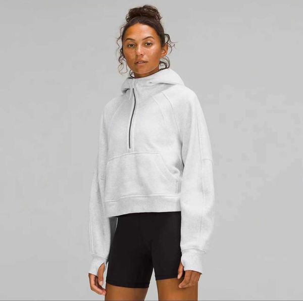 

womens jackets hoodys autumn and winter yoga hoodie scuba thickening sports half zipper terry designer sweater loose short clothes lululemen, Black