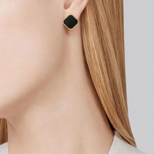 

12mm logo engrave flower stud factory 18k gold rose silver earrings 316l stainless steel inlaid ceramic black white red green pink blue love, Golden;silver