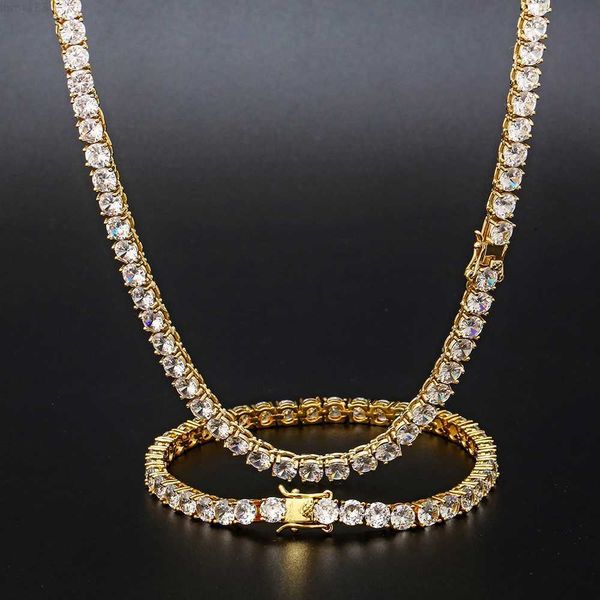 

2023 new qzk 3mm 4mm 5mm hip hop 18k gold iced diamond necklace bling cz tennis chain necklace, Silver