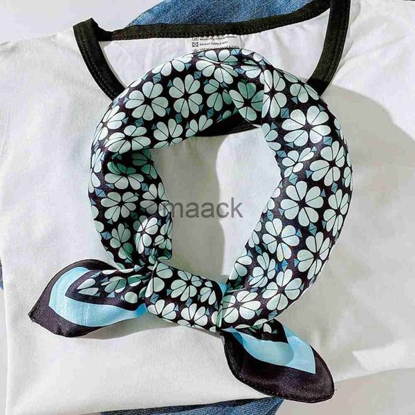 

scarves huishi scarf luxury brand small square flower scarf silk foulard femme cute women's wrap handkerchief bandanas accessories hkd2, Blue;gray