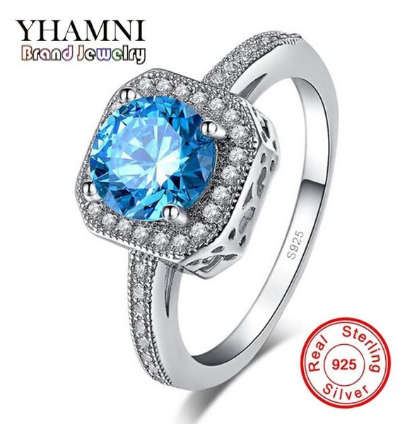 

yhamn original real 925 sterling silver ring women jewelry luxury 1 ct blue diamond wedding rings for women mr1542531728, Slivery;golden