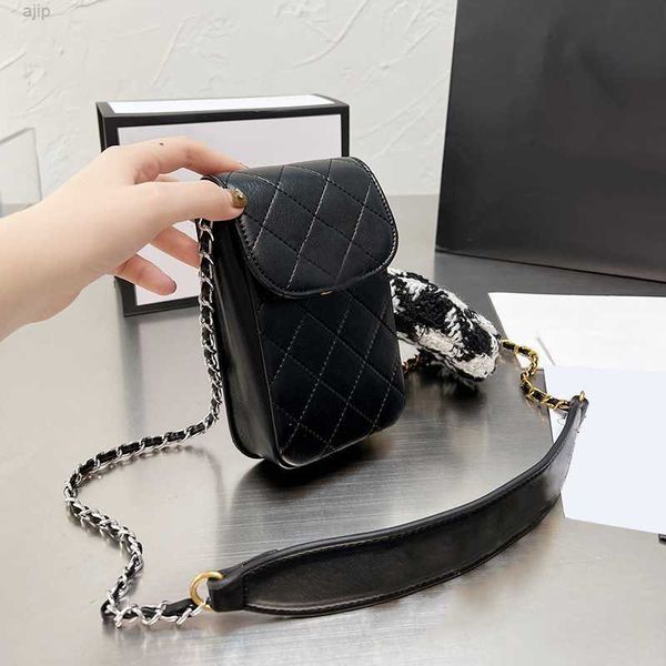 

2022ss f/w womens classic mini flap turn lock phone holder bags black quilted gold metal hardware matelasse chain crossbody purse with tweed