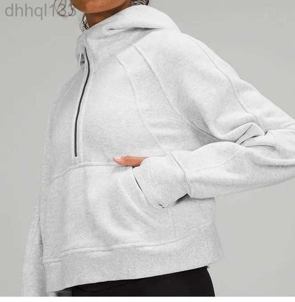 

lululemens womens jackets hoodys plus velvet autumn and winter yoga hoodie scuba thickening sports half zipper terry designer sweater cing, Black