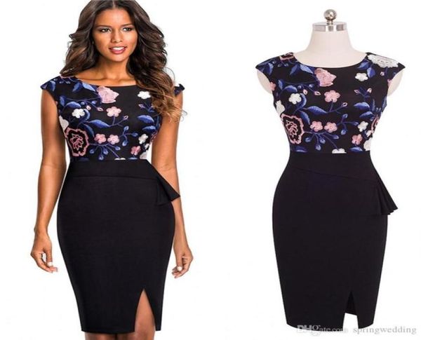 

stock women elegant panelled sheath bodycon pencil dress ladies bandage work office dress with slit fs26148753639, White;black