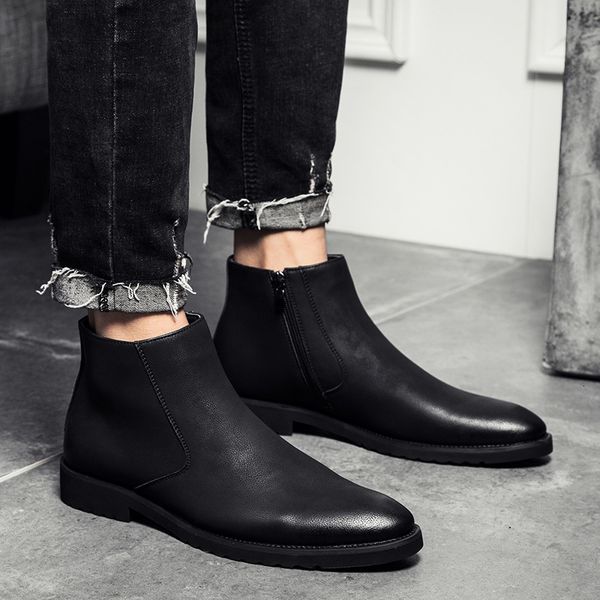

boots emosewa british men boots spring autumn shoes fashion zip boots breathable genuine leather male botas hombre 38~44 230830, Black