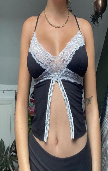 

summer crop lace lacework women clubwear tank high waist y2k casual streetwear backless sleeveless partywear6201994, White