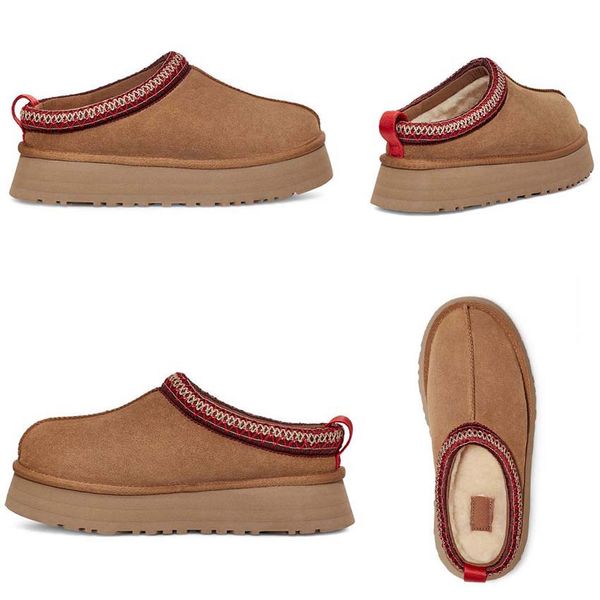 

tasman slippers chestnut fur slides sheepskin shearling tazz new mules women men ultra mini platform boot slip-on shoes suede upper comfort, Black