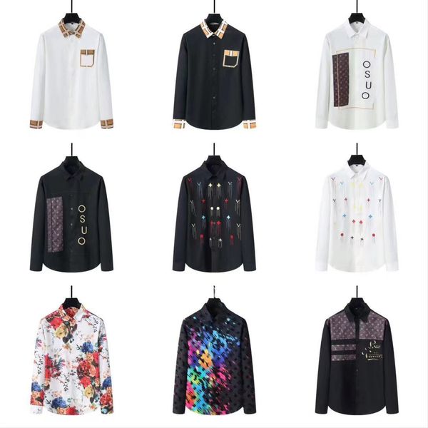 

men's dress casual shirt luxury slim fit silk designer long sleeve casual business clothing printing brand asian size -3xl, White;black