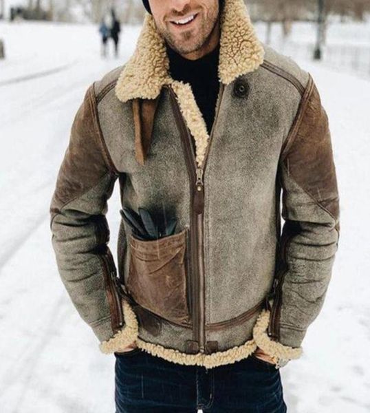 

men039s jackets thick cracking leather shearling coat winter natural sheepskin fur warm faux contrast colors male jacket7758678, Black;brown
