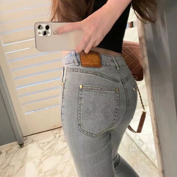 

embroidered jeans women's high-waisted ripped pencil pants women's fashion designer jeans, Blue