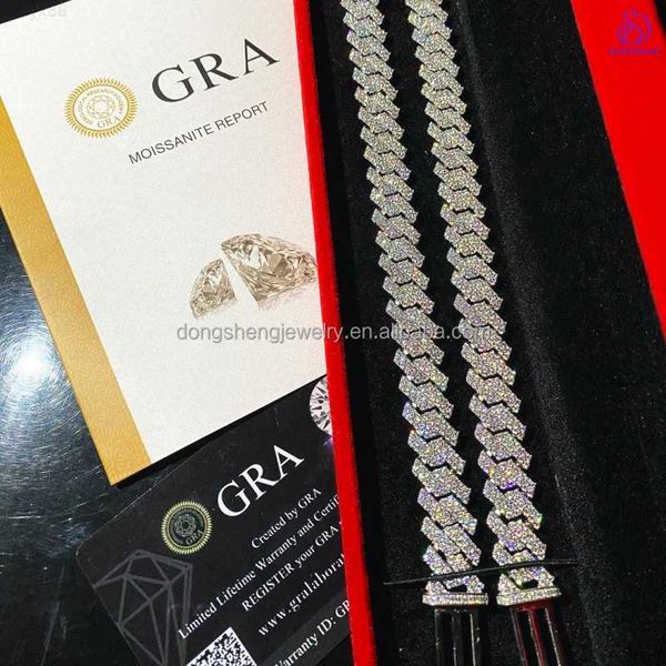 

14mm 15mm 16mm jewelry necklace 925 silver hip hop ice out vvs diamond moissanite fashion cuban link chain for mens