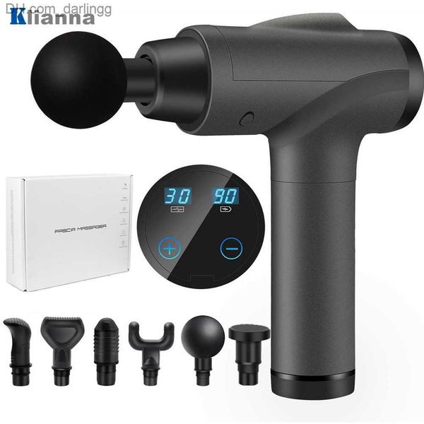 

30 speed lcd touch screen massage gun deep muscle body relaxation slimming fascial with portable bag 6 heads bodypain relief q230830