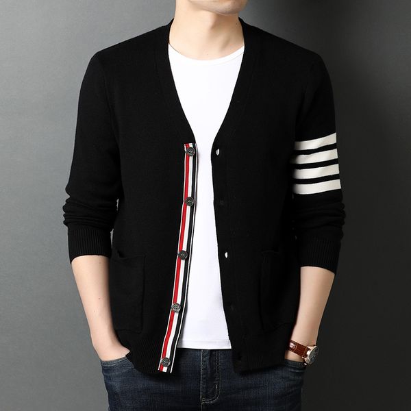 

men's sweaters grade autum winter brand fashion knitted men cardigan sweater black korean casual coats jacket mens clothing s-3xl 23082, White;black