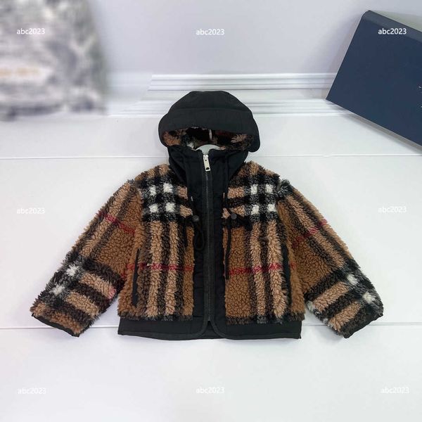 

new designer kids coats long sleeved child hooded jacket size 100-160 cm fashion checkered lamb wool baby outwear aug09, Blue;gray