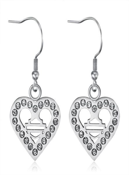 

2pairslot new arrival clean crystal biker style earrings 316l stainless steel fashion jewelry motorbiker love heart earrin4745212, Silver