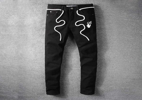 

off or white new black arrow print jeans for young men0122887117, Blue