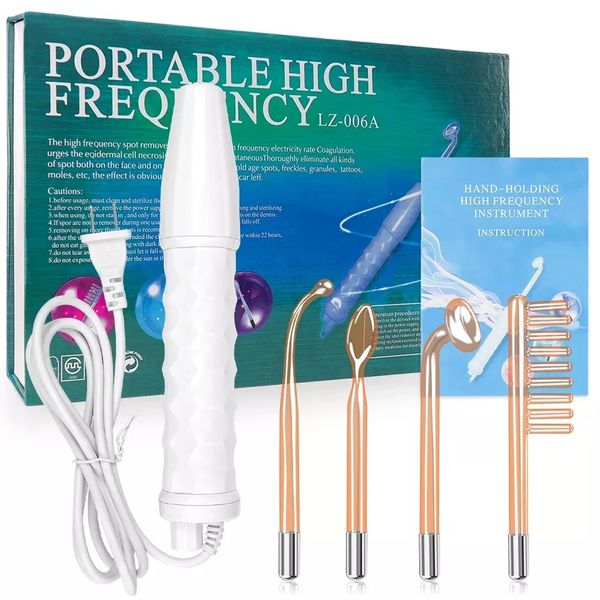 

face care devices 4 in1 high frequency electrode wand w/neon electrotherapy glass tube acne spot remover home spa beauty therapy wand tool 2