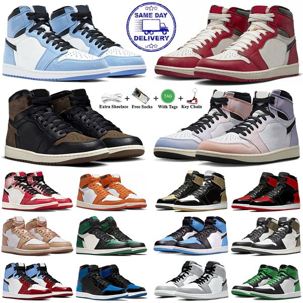 

jumpman 1 1s mens womens basketball shoes palomino university blue lost found unc toe skyline bred patent starfish spider verse men women sp