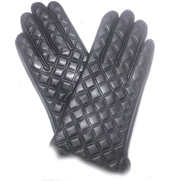 

leather gloves winter black plaid womens designer glove smooth soft cycling outdoor driving gants solid color fingertip luxury gloves classi, Blue;gray
