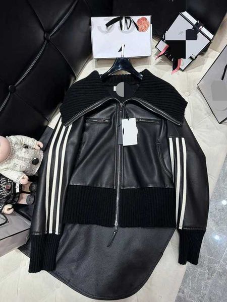 

women's jackets designer 2023 autumn/winter new versatile and fashionable upper body slim thread collar sheepskin spliced cashmere coat, Black;brown