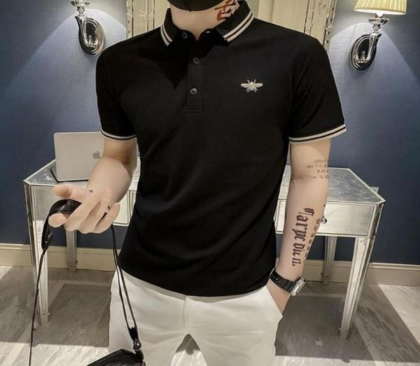 

men039s polos casual embroidered bee khaki shirt summer lapel short sleeve tshirt korean fashion clothing mens polos2609238, White;black